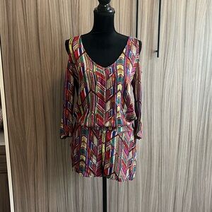 Ella Moss Multicolor Romper Aztec Tribal Open Shoulder S Small